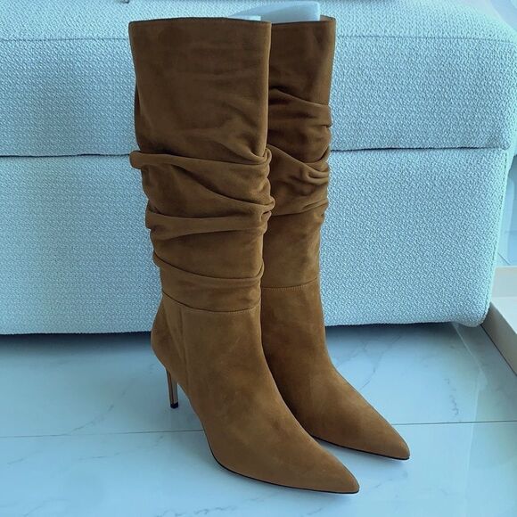 Alexandre Birman Lucy Suede Scrunch Boots Walnut Camel Brown - Picture 9 of 11